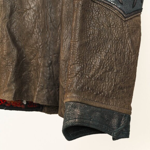 Logan Riese Brown Leather Metallic-Applique Jacket - Picture 7 of 10